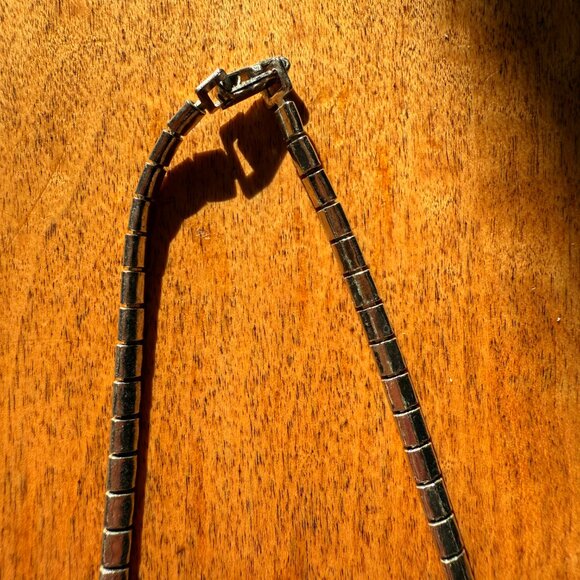 Vintage Antique Trifari Silver Tone Flower Floral Rhinestone Necklace - Picture 5 of 6